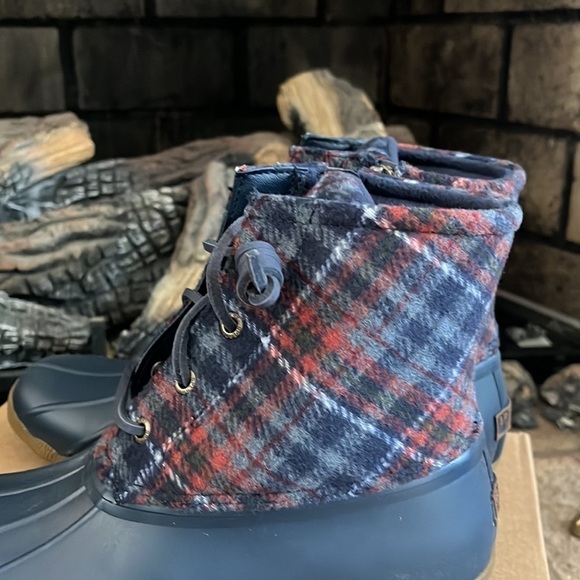 Brand New Sperry Saltwater Wool Plaid Duck Boot Waterproof Blue Winter Rain - Picture 10 of 15